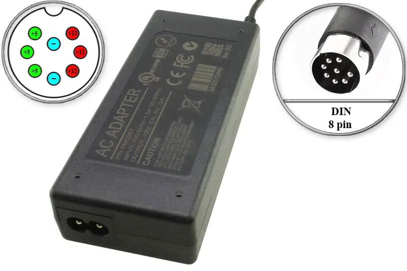 Адаптер (блок) питания 12V, 4A - 5A; 5V, 1.5A - 3A, 70W, 8pin (AK087, PNC087), для телевизора BBK LT2007S-0